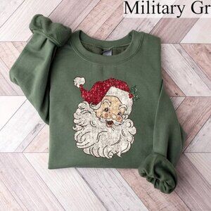 Retro Santa Sweatshirt Faux Sequin Christmas Sweatshirt Holiday Sweaters 90